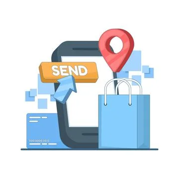 Online shipping app concept with express delivery, global package distribution Illustrazione stock