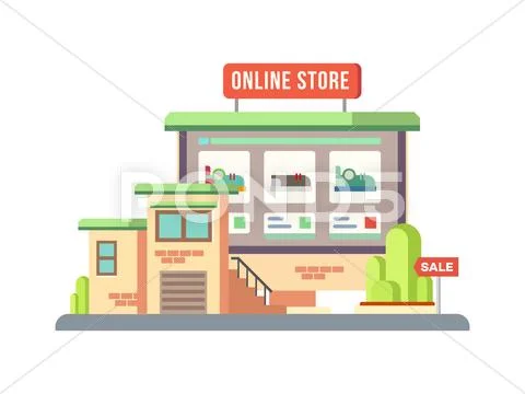 Online Shop Building Flat Design Stock Illustration