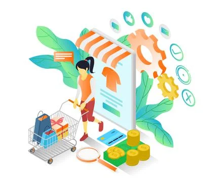 Online Shop E-Commerce Mobile Shopping Digital Store Concept 스톡 일러스트