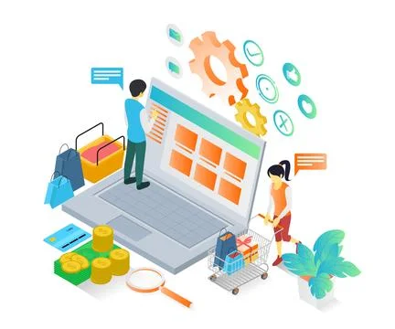 Online Shop E-Commerce Mobile Shopping Digital Store Concept Ilustração Stock