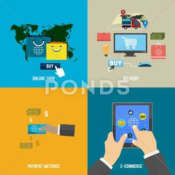 Online shop, e-commerce, payment and delivery Stock Illustration