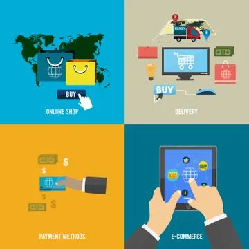 Online shop, e-commerce, payment and delivery Stock Illustration