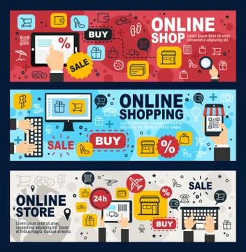 Online shop, e-commerce, web store and retail Stock Illustration