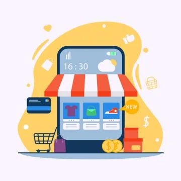 Online shop illustration, e-commerce in flat design Stock Illustration