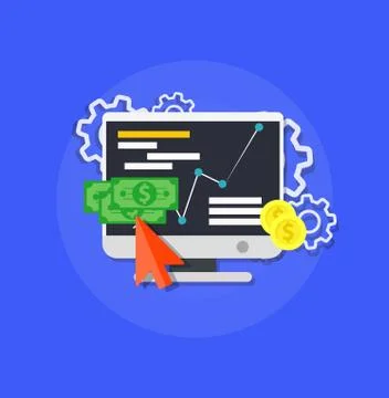 Online shop marketing vector. Computer store business technology business com Stock Illustration