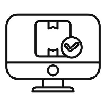Online shop order confirmation on computer screen with checkmark icon Stock Illustration