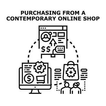 Online shop purchasing process delivering digital retail service Stock Illustration