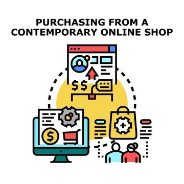 Online shop purchasing process delivering digital retail service Stock Illustration