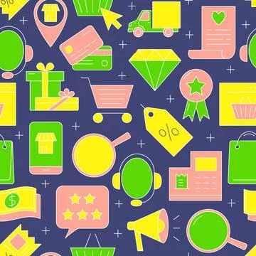 Online shop seamless pattern in line style Stock Illustration
