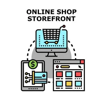Online shop storefront concept with e commerce and digital payment Stock Illustration