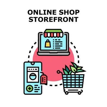 Online shop storefront e commerce ordering delivering service Stock Illustration