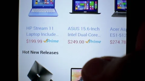 Online shop website on touchscreen display Buy new modern laptop notebook Stock Footage 49015780