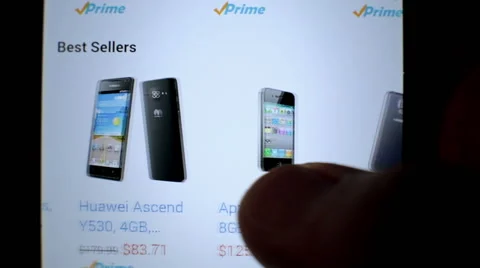 Online shop website on touchscreen display Buy sell mobile cell phone smartphone Stock Footage 56158775