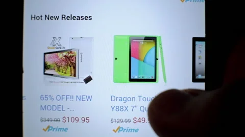 Online shop website touchscreen display. Buy new tablet computer pc in worldwide Video stock 56159179