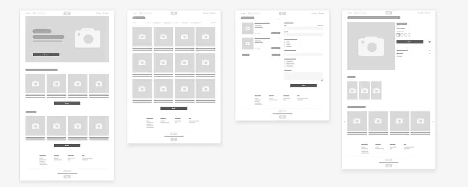 Online Shop Wireframe, Webpages prototype Vector Illustration. Illustrazione stock