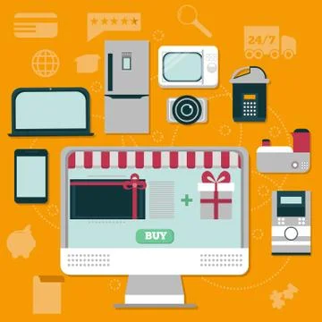 Online shoping home technical devices Stock Illustration