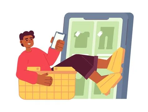 Online shopper checking clothing app flat concept vector spot illustration Stock Illustration