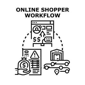 Online shopper workflow with e commerce delivery process icons Stock-Illustration
