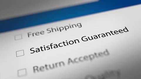 Online Shopping Advertisement with Checking Satisfaction Guaranteed Option Stock Footage 124506846