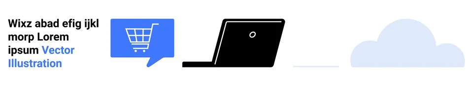 Online Shopping and Cloud Computing Illustration with Laptop and Speech Bubbl 库存插图