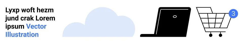 Online Shopping and Cloud Data Concept with Laptop and Shopping Cart Icon 스톡 일러스트