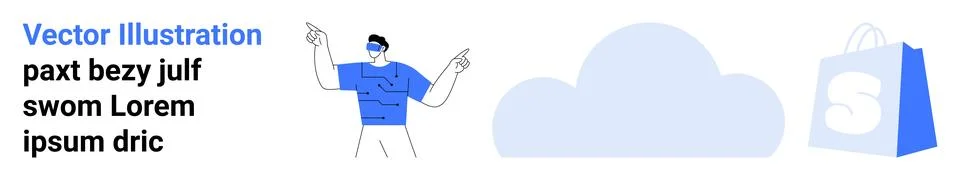 Online Shopping and Cloud Integration with Illustrated Figures and Shopping B Stock Illustration
