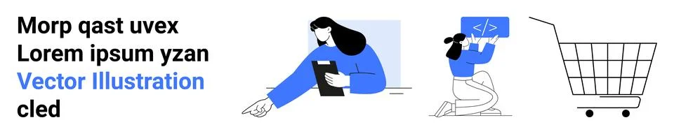 Online Shopping and Coding Characters Engaged in Activities 스톡 일러스트