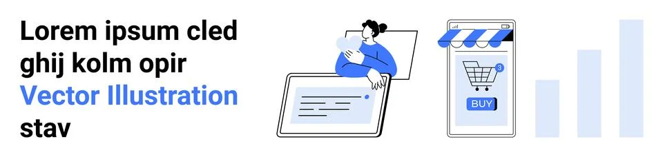 Online Shopping and Data Analytics Representation Stock Illustration