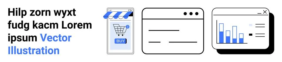 Online Shopping and Data Analytics Elements for E-commerce Websites and Repor Stock Illustration