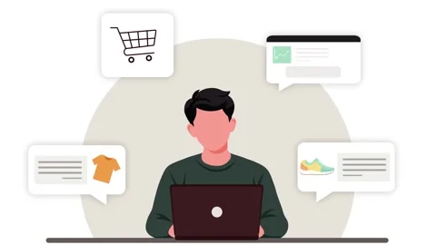 Online Shopping and E-commerce Business Management Illustration Stockbeeldmateriaal 333693073