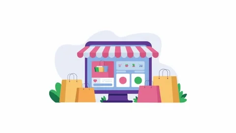 Online Shopping and E-Commerce Store Front flat Vector Animation Stock Footage 335230115