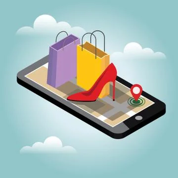 Online shopping and e-commerce concept. Shoes and high heels. Gifts Stock Illustration