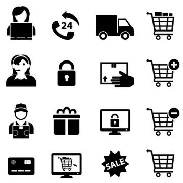 Online Shopping and E-commerce Icons Stock Illustration