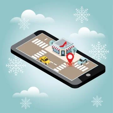 Online shopping and e-commerce concept. Snow winter day. Waiting for a Christmas Stock Illustration
