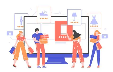 Online shopping and e-commerce. Stockillustratie