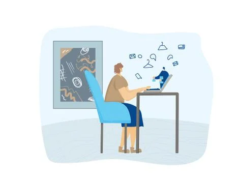 Online shopping and e-commerce. Senior person sitting at laptop and making an Stock Illustration