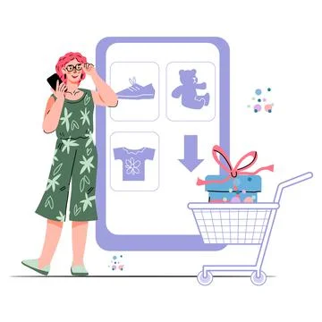 Online shopping and e-commerce concept, vector illustration isolated. Stock Illustration