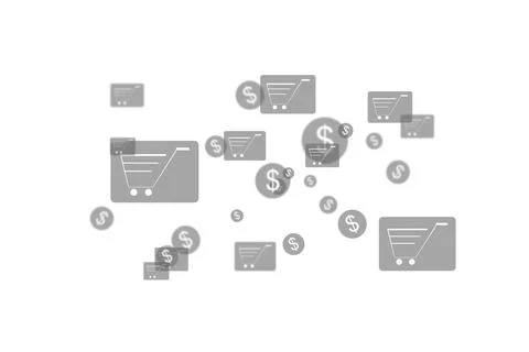 Online shopping and e-commerce concept. Young man using laptop computer with Stock Illustration