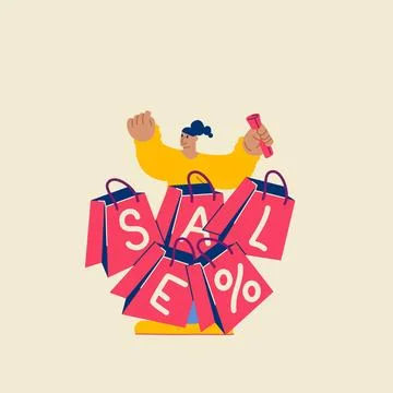 Online shopping and E-commerce concept. Sale, orders, online payment, deliv.. Stock Illustration