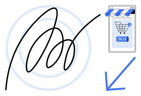 Online Shopping and E-commerce with Hand-drawn Elements and Mobile Interface Stock Illustration
