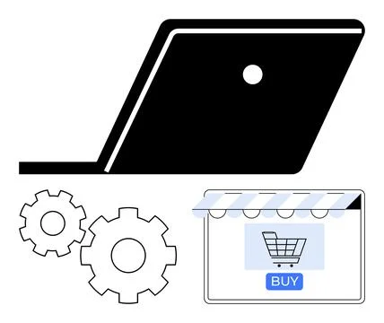 Online Shopping and E-commerce Development Concept with Laptop and Shopping.. Stock Illustration