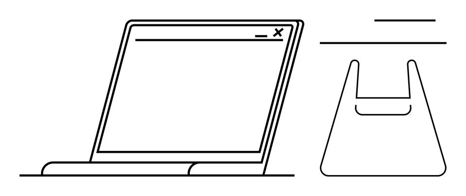 Online Shopping and E-commerce Concept with Laptop and Shopping Bag Outline Stock Illustration