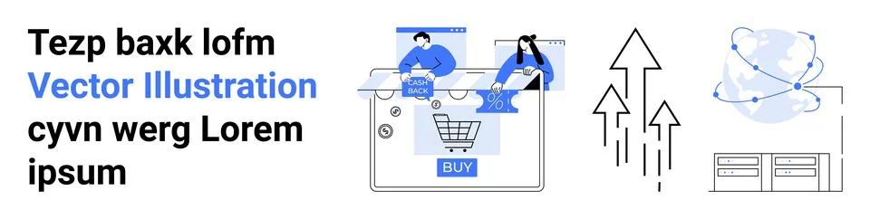 Online Shopping and E-commerce Growth with Data Analysis and Global Connect.. Stock Illustration