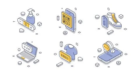 Online Shopping And E-Commerce Service Modern Isometric Vector Illustration S Stock Illustration
