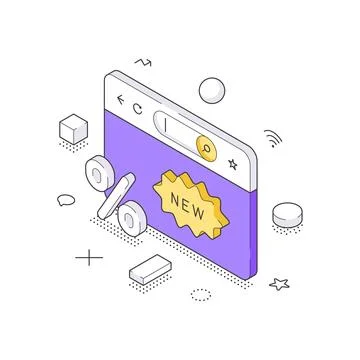 Online Shopping And E-Commerce New Product Arrival Special Offer Isometric .. Stock Illustration
