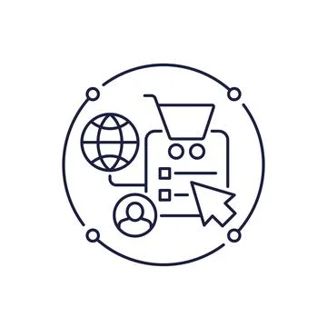 Online shopping and e-commerce icon in line design Иллюстрация
