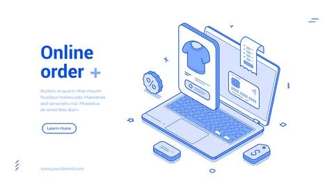 Online shopping and e-commerce isometric banner template. Internet store conc Stock Illustration