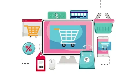 Online Shopping and Multi-Device E-commerce Illustration Stock Footage 333693232