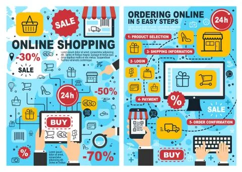 Online shopping and ordering process chart Illustrazione stock