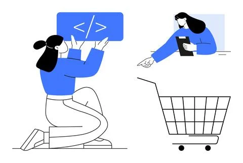 Online Shopping and Web Development Concepts with Modern Illustrations 스톡 일러스트